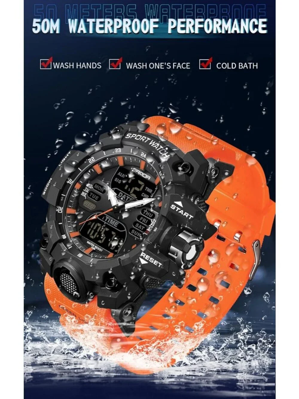 Rugged Large Face Outdoor Sports Watch - Waterproof, Backlight, Alarm, Stopwatch